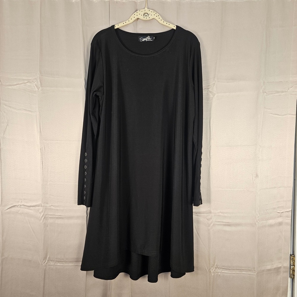 Sympli Womens Black Long Button Sleeve Asymmetrical Tunic Dress 14